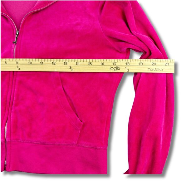 Juicy Couture Track Jacket Women's M Hot Pink Velour Full Zip Pockets "J" Charm - Picture 8 of 14